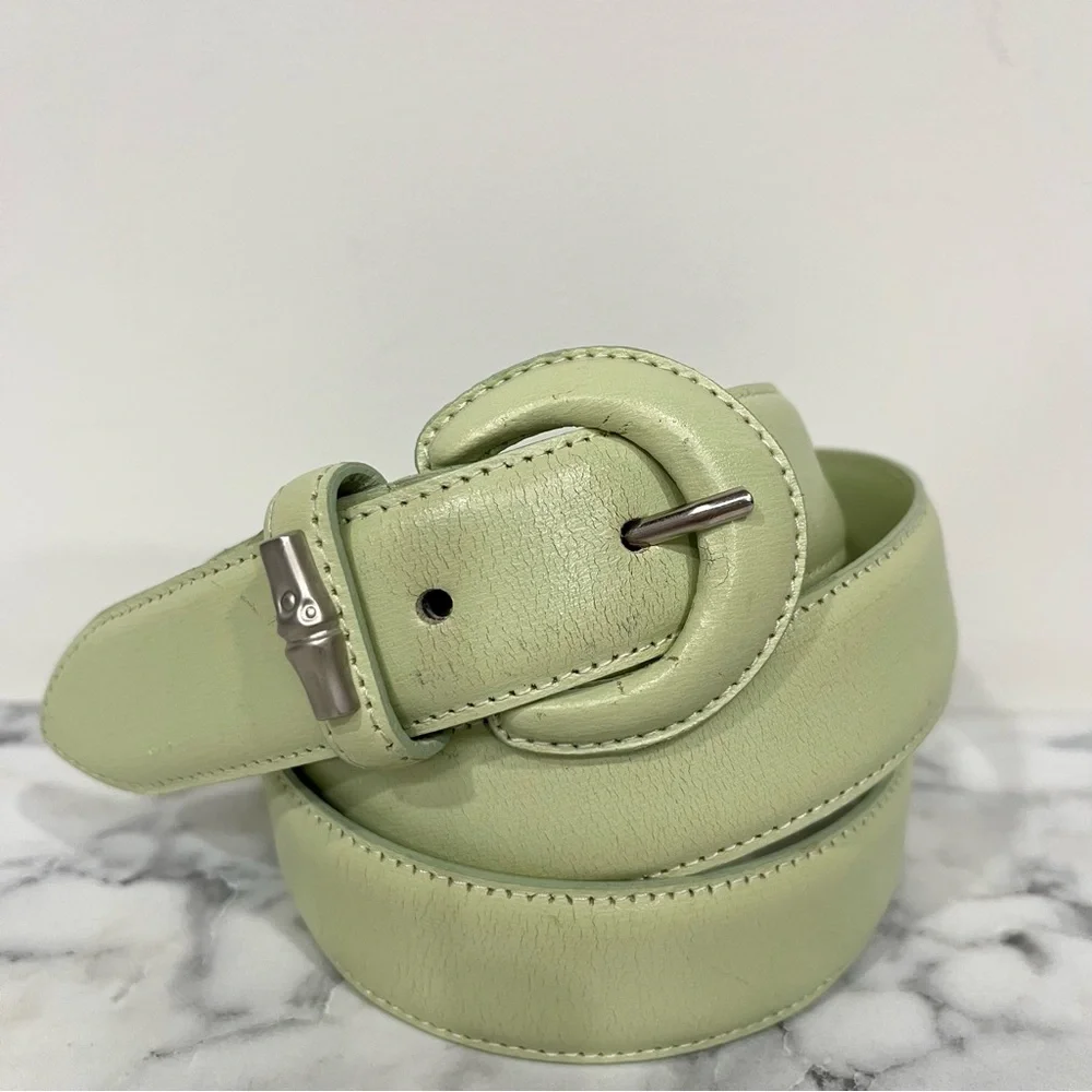 Vintage Longchamp Matcha Pistachio Green Leather Belt Free Size - Picture 2 of 6